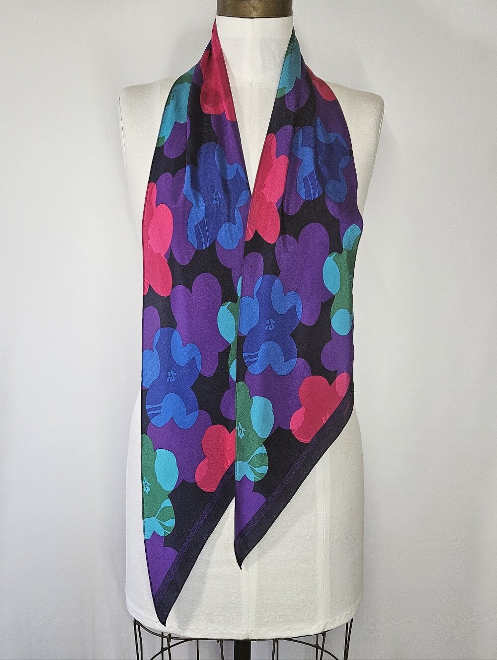Morgan Taylor 8x70" Scarf Belt 100% Long Tie Vintage Black Blue Pink Floral